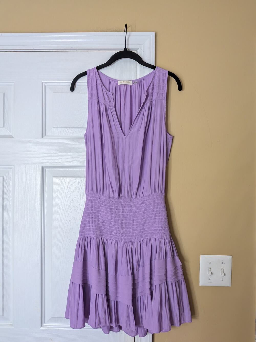 Ramy Brook Lavender Purple Smocked Waist Ruffle Mini Dress Size Small Romantic